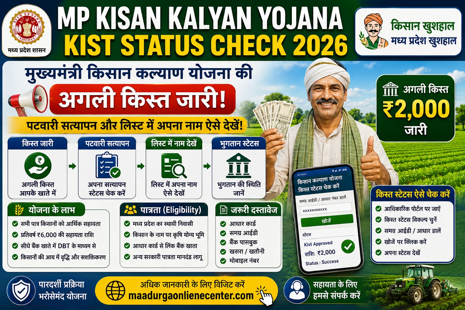 MP Mukhyamantri Kisan Kalyan Yojana Kist Status Check Saara Identity 2026