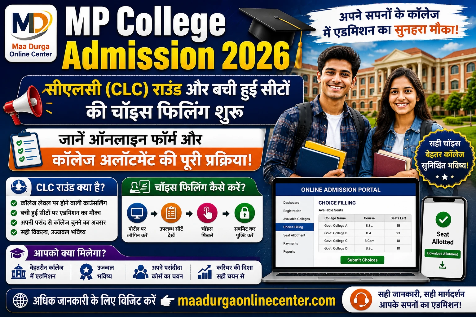 MP Online E Pravesh College UG PG Admission CLC Round Vacancy Status 2026