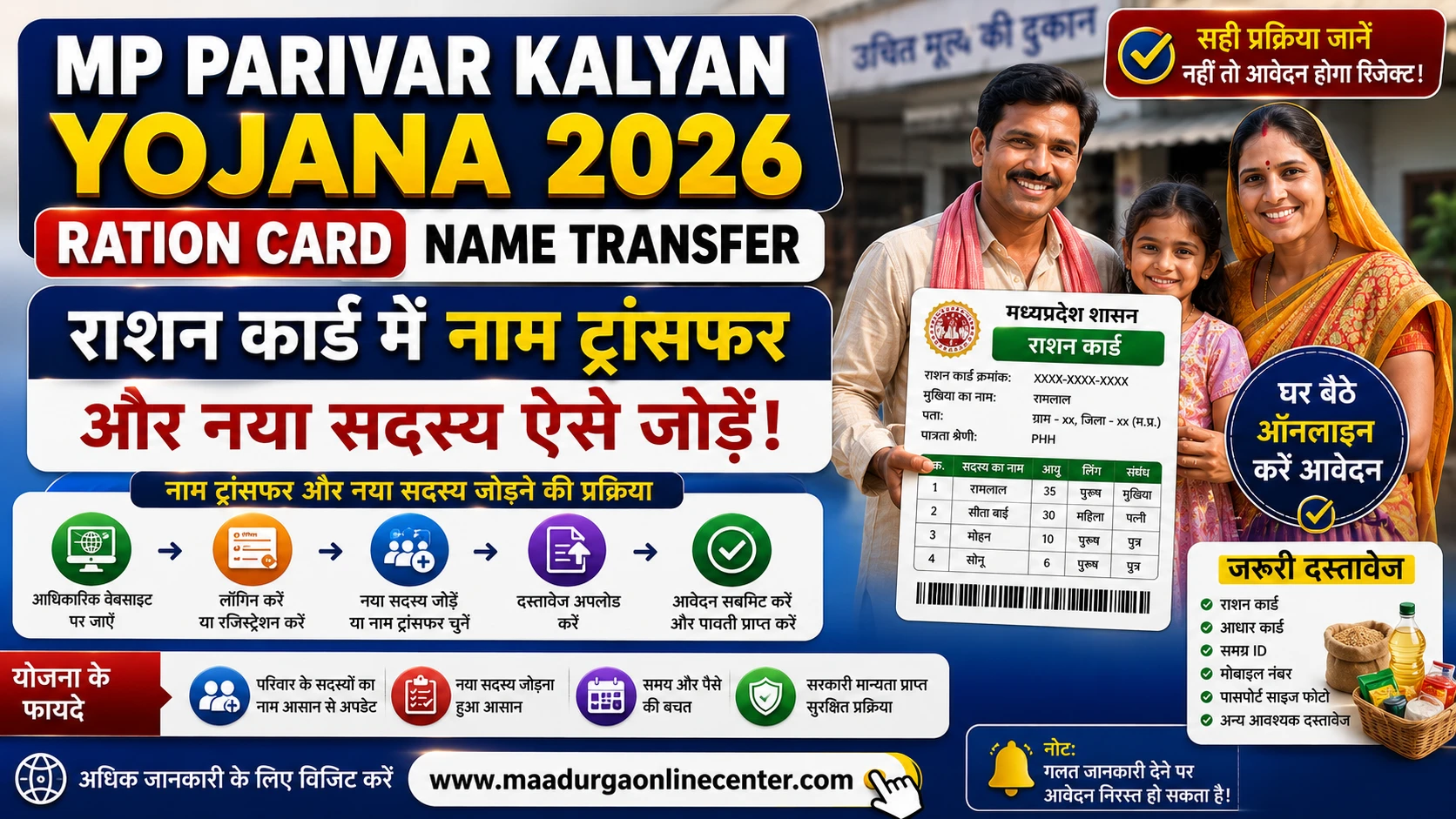 MP Ration Card Name Transfer Samagra Id Online Member Add Portal 2026