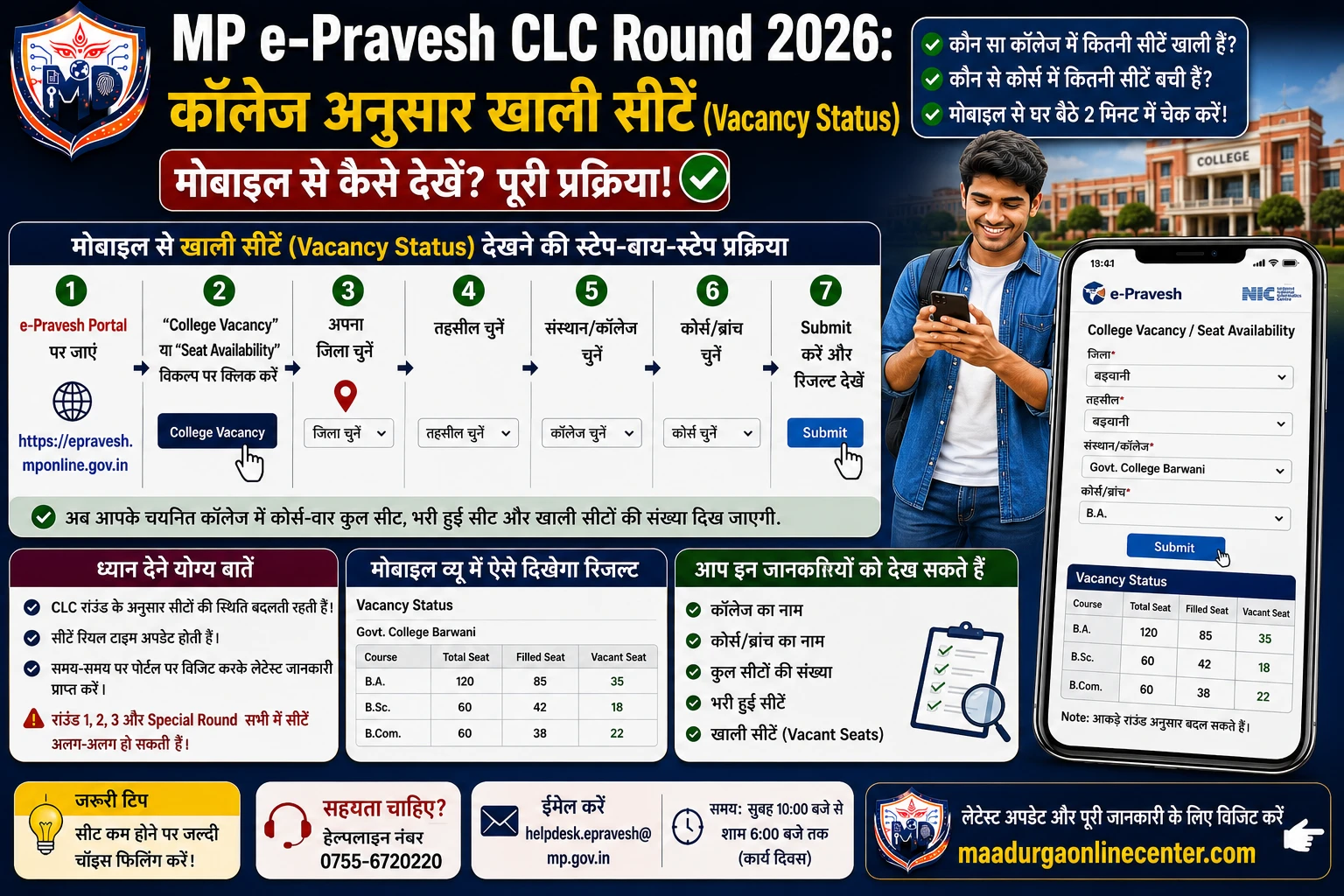 MP Online E Pravesh CLC Round Remaining Vacant Seats Status Tracker 2026