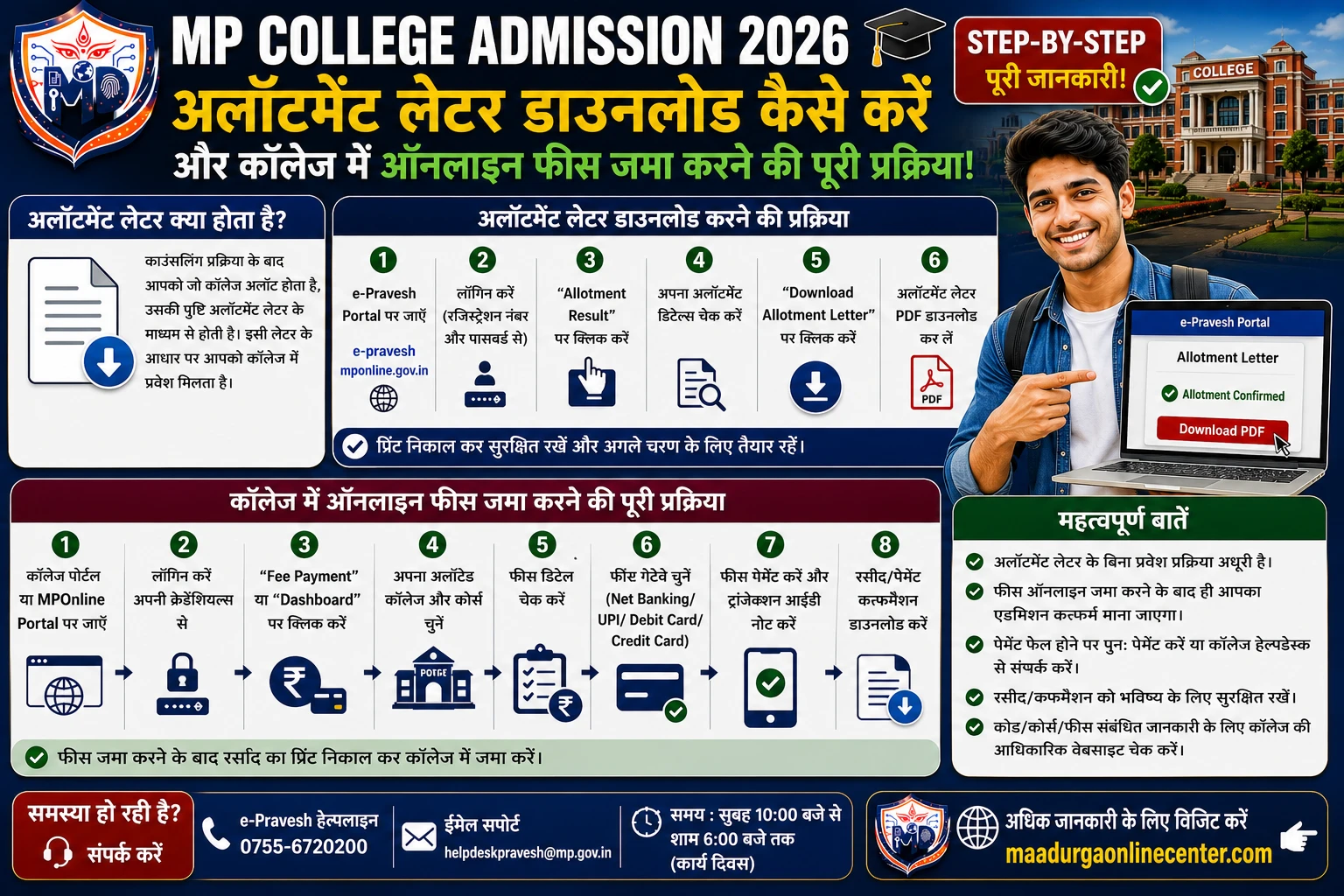 MP Online E Pravesh Print Seat Allotment Letter Online Fee Payment Guide 2026