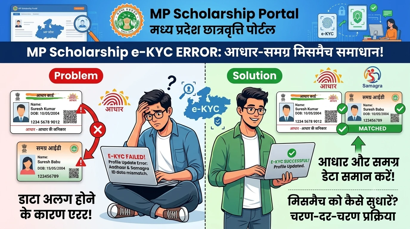 MP Scholarship Portal Profile Renewal Samagra Aadhar eKYC Error Fixed 2026, MP Scholarship Portal e-KYC Error